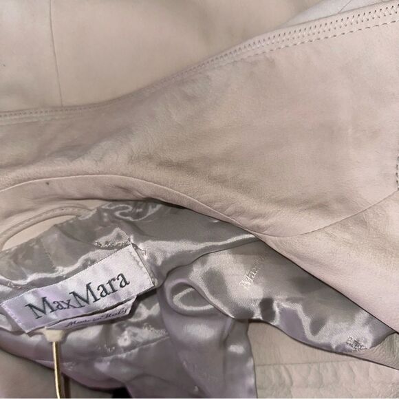 Max Mara Jacket Women’s Matte Off White Leather Jacket Size 14 So soft. - Picture 10 of 12